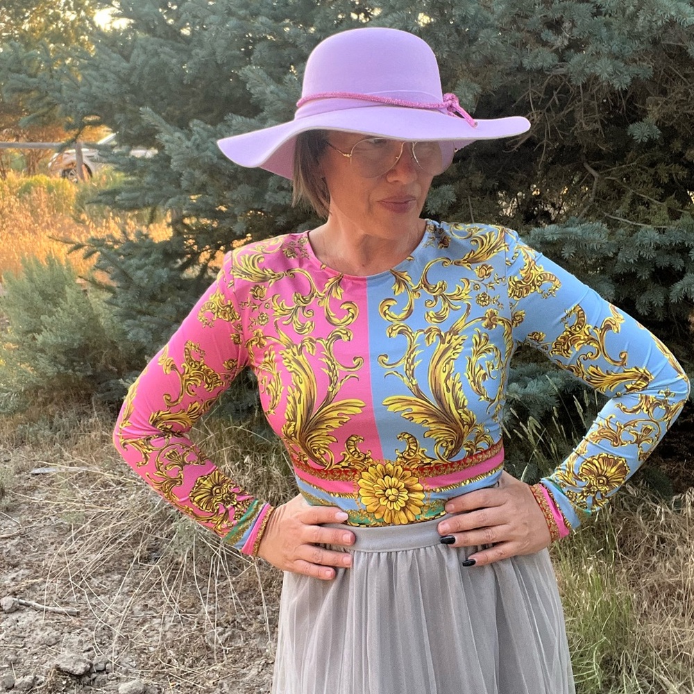 New! Bold Neon Color Block Italian Design Long Sleeve Bodysuit - Picture 2 of 8